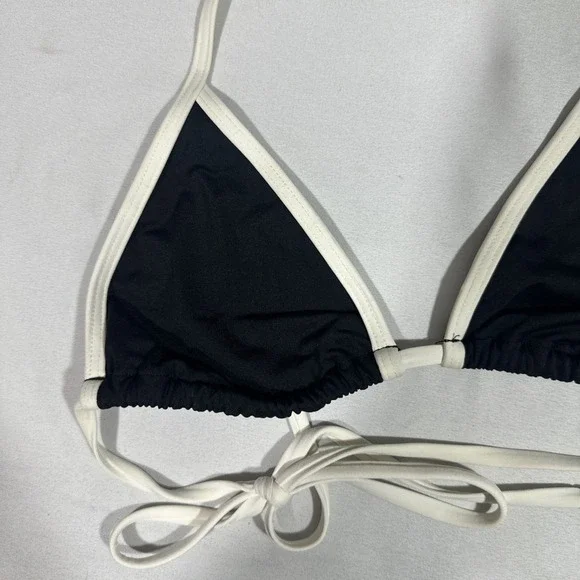 NWD $92 L Space [ Small ] Colorblock Lotus Bikini Top in Black + Cream #U1742 - Picture 5 of 10